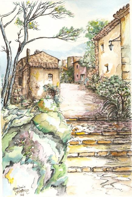 Village aquarellé